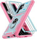 Gritup for Galaxy S22 Ultra Case Military-Grade Shockproof with Kickstand | with 2 PCS Screen Protector, Slide Camera Cover, Heavy Duty Outdoor Protection Funda para Samsung S22 Ultra Cover, Green+Pink by Gritup