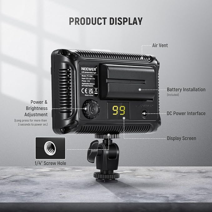 Neewer on Camera Video Light Photo Dimmable 176 LED Panel with 1/4" Thread for Canon, Nikon, Sony and Other DSLR Cameras, 5600K (Battery Not Included) | Compatible with Nikon Sony and Other DSLR Cameras, 5600K (Battery Not Included) - Image 7