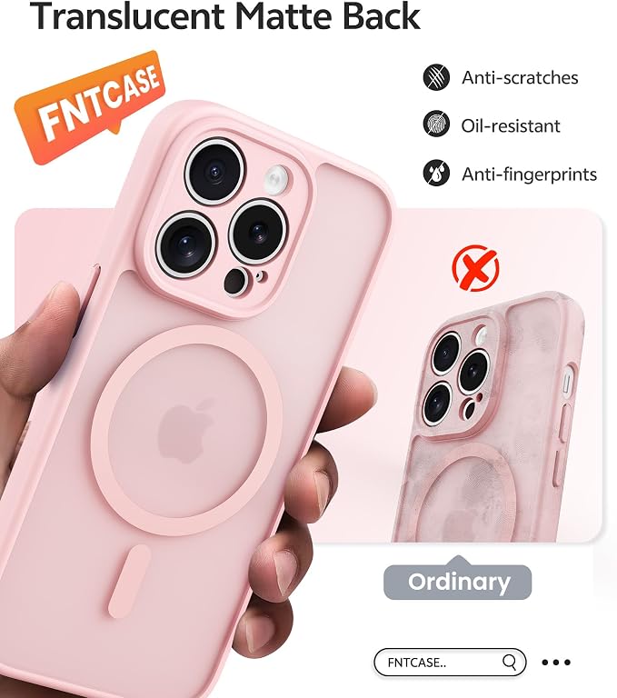 FNTCASE for iPhone 14 Pro Case, Compatible with Magsafe, Screen Protector | Full Camera Protection, Translucent Matte, 14FT Military Grade Drop Proof, Shockproof Protective Phone Cover, Light Pink - Image 7
