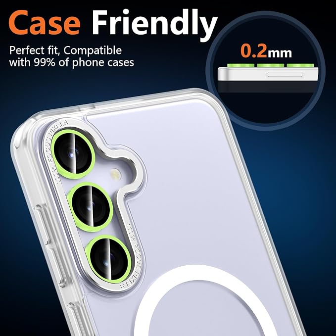for Samsung Galaxy S25 FE Camera Lens Protector, Individual Metal Ring Tempered Glass Lens Cover, [Strong Adsorption] Scratch Resistant Ultra-Thin HD Clear Lens Cover, 1 Set-Yellow Shine - Image 8
