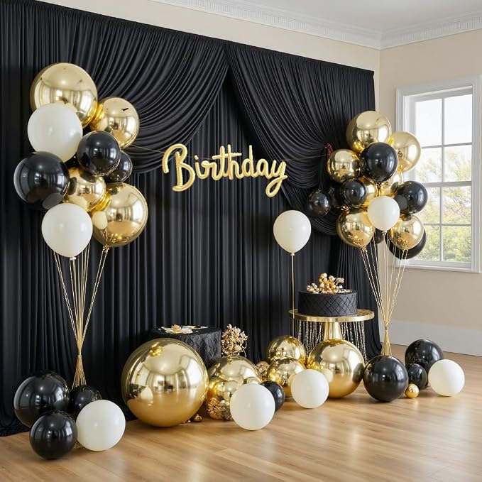 50x12 ft Black Backdrop Curtains for Weddings Parties, Birthdays and Photos - Image 2