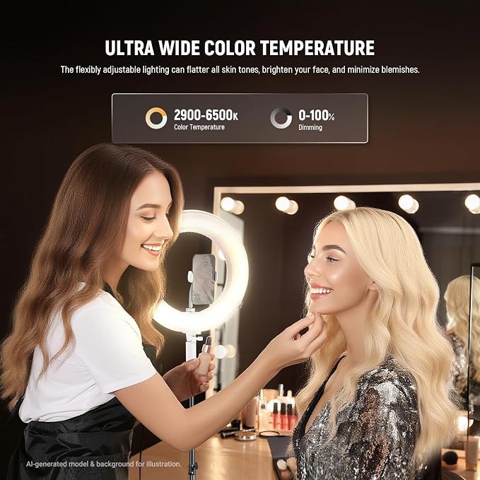 NEEWER 14" Inflatable Large Ring Light with Tripod Stand/Phone Holder/Remote, 35W Portable LED Ringlight 2900-6500K 2400lux CRI95+ for iPhone Selfie Streaming Video Recording Makeup Lash Studio, RA14B - Image 3