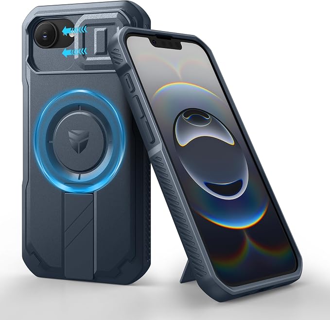 Dexnor for iPhone 17e Case, iPhone 16e Case[Built-in Slide Camera Cover & Kickstand], Compatible with MagSafe Heavy-Duty Rugged Magnetic Shockproof Phone Case for iPhone 17e/16e, 6.1 inch Navy Blue by Dexnor