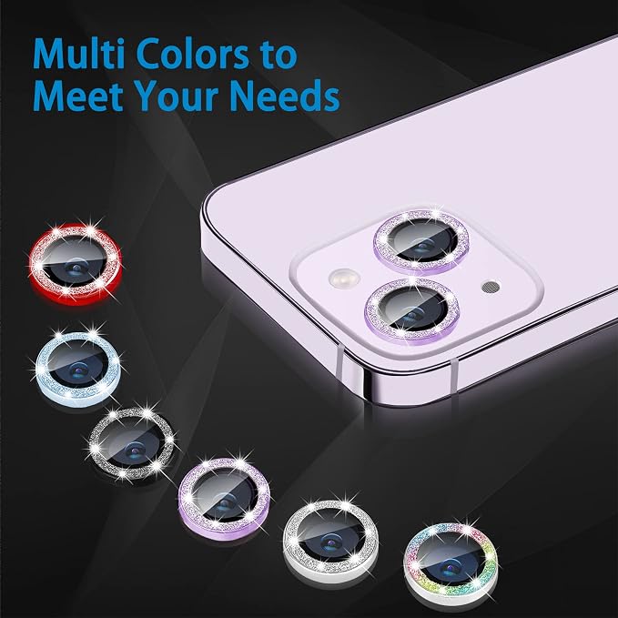 Compatible with iPhone 15 & 15 Plus Camera Lens Protector, Bling Glitter 9H Tempered Glass Camera Cover Anti Scratch Shockproof Screen Protector Individual Metal Lens Ring - 2PCS Glitter - Image 7