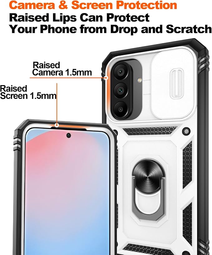 Gritup for Samsung A56-5G Case: Galaxy A56 Case with Screen Protector*2 | Magnetic Stand & Slide Camera Cover, Shock Proof Military-Grade para Samsung A 56 Cover, White+Black - Image 4