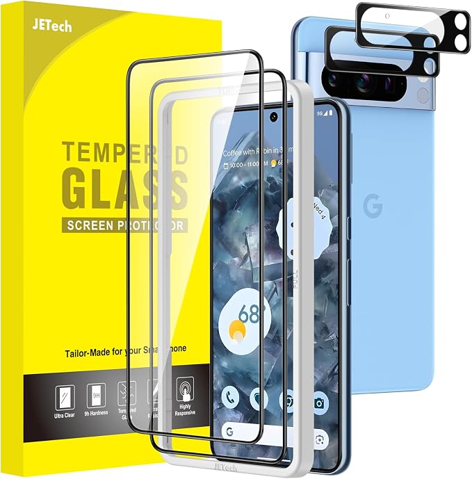 JETech Full Coverage Screen Protector for Google Pixel 8 Pro, 2+2 Pack | with Camera Lens Protector, HD Clear Tempered Glass, Anti-Scratch Protection, Easy Installation Tool by JETech