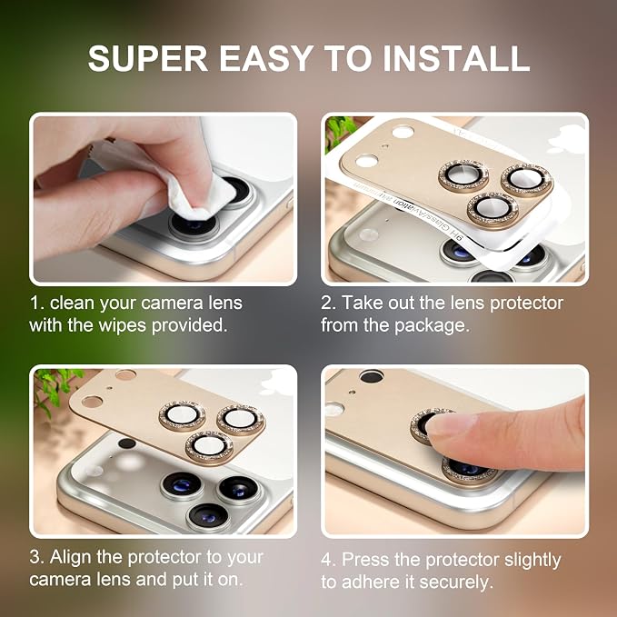 for iPhone 17 Pro Camera Lens Protector, Glitter Gray | [Military Grade Shatterproof] [Strong Adsorption] [Case Friendly] Matte Metal Tempered Glass Camera Screen Cover Accessories - Image 7