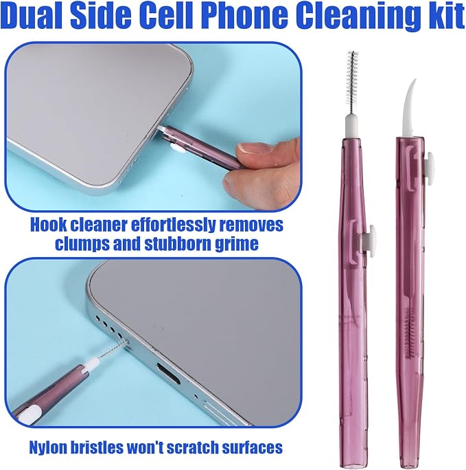 10 Pcs Charging Port Cleaner Phone Charge Port Cleaning Tool Kit Anti-Clogging Mini Brushes Cleaner Dual Side Multifunction Tools for Phone Camera Lens Speaker and Receiver - Image 3
