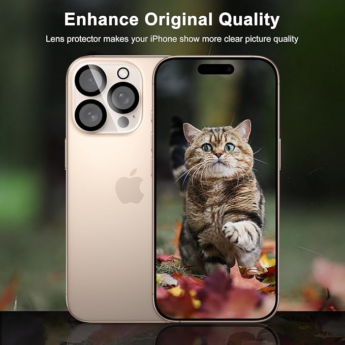 Camera Lens Protector (3 Pack) Compatible with iPhone 16 Pro 6.3" & iPhone 16 Pro Max 6.9" Camera Lens Cover Protection, 9H Tempered Glass, HD Clear Anti-Scratch [Black Edge] - Image 4