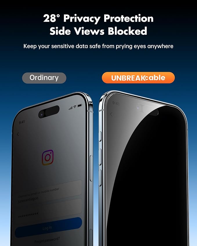 UNBREAKcable Privacy Screen Protector for iPhone Air, 2-Pack | True 28° Anti-Spy, Shatterproof Tempered Glass, 9H Hardness, Easy Install, Bubble-Free, Anti-Scratch, Case Friendly - Image 2