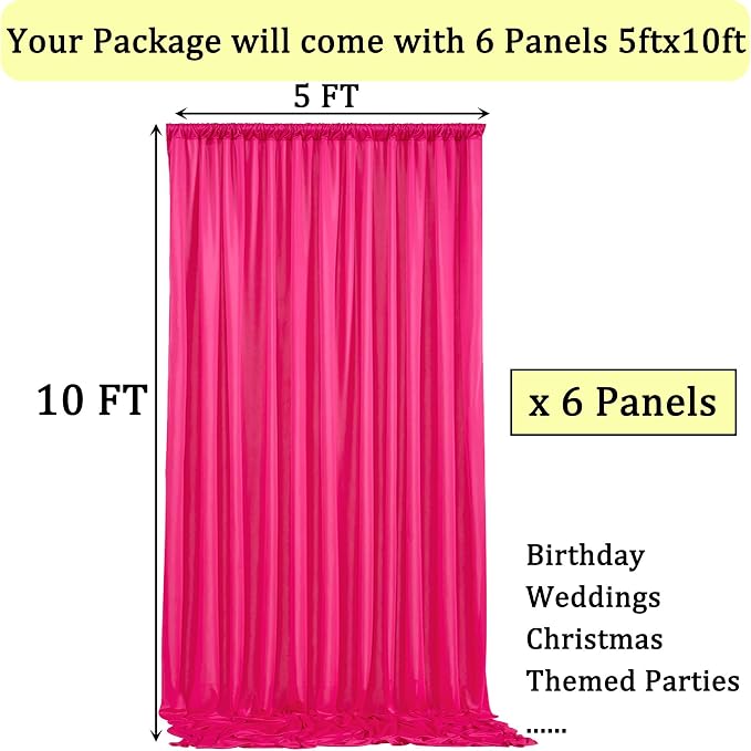 30ftx10ft Wrinkle Free Fuchsia Backdrop Curtains for Parties, Thick Polyester Hot Pink Photo Backdrop Drapes 6 Panels 5x10ft for Weddings Birthday Photography Background Curtains - Image 5