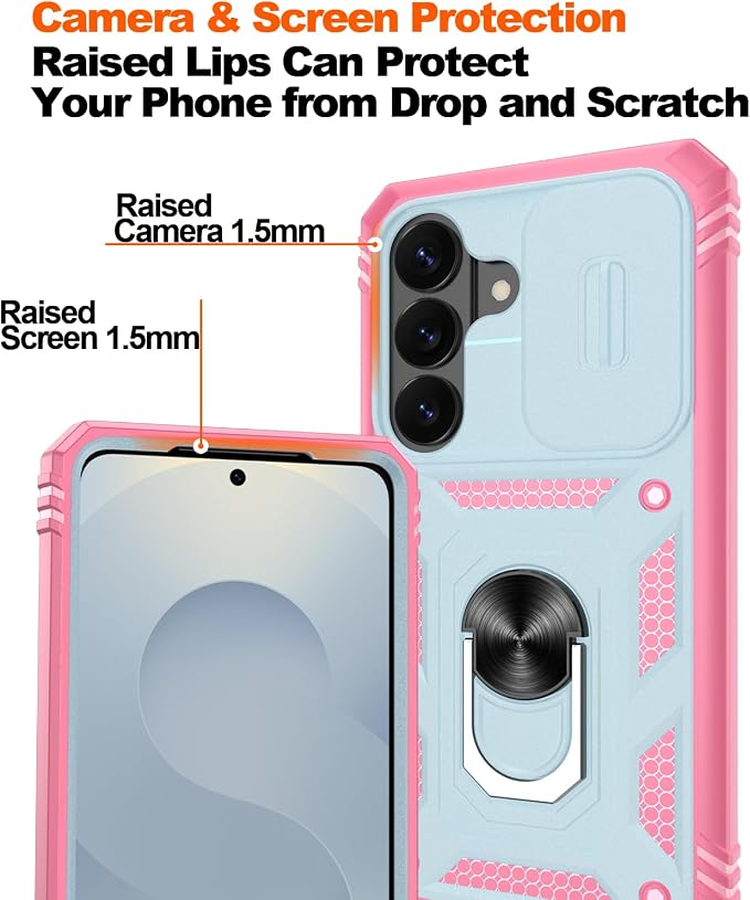 Gritup for Samsung Galaxy S26 Plus Case: 2*Screen Protector | Slide Camera Cover | Build in 360° Rotating Ring Kickstand | Military Grade Protective Cover for Samsung S 26 Plus, Green+Pink - Image 5