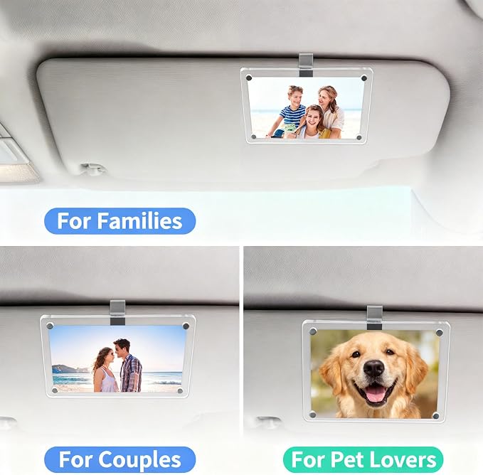 2 Pack Magnetic Car Visor Photo Holder, 2.36 x 3.54 inch Rectangular Clear Acrylic Car Picture Frame Clip for Sun Visor, Personalized Vehicle Photo Display for Family, Pets - Image 7