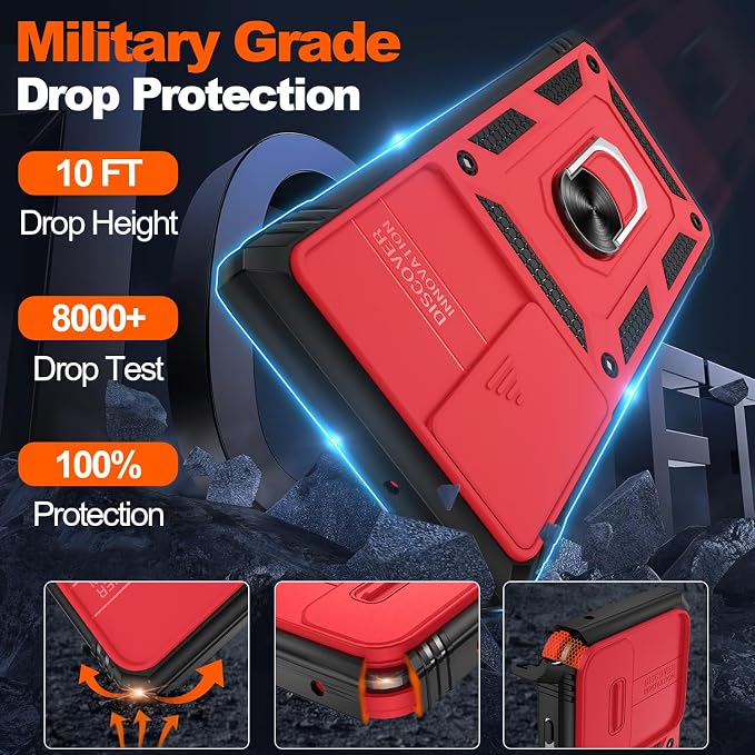 Gritup for Galaxy S22 Ultra Case Military-Grade Shockproof with Kickstand | with 2 PCS Screen Protector, Slide Camera Cover, Heavy Duty Outdoor Protection Funda para Samsung S22 Ultra Cover, Red+Black - Image 3