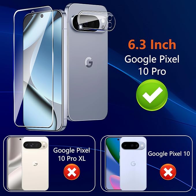 (3+2 Pack) Glass Screen Protector for Google Pixel 10 Pro with Camera Lens Protector,9H Tempered Glass,Fingerprint Unlock,Anti-Scratch,Bubble Free,Case Friendly - Clear - Image 2