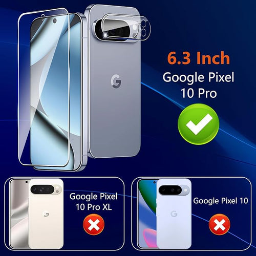 (3+2 Pack) Glass Screen Protector for Google Pixel 10 Pro with Camera Lens Protector,9H Tempered Glass,Fingerprint Unlock,Anti-Scratch,Bubble Free,Case Friendly - Clear - Image 2