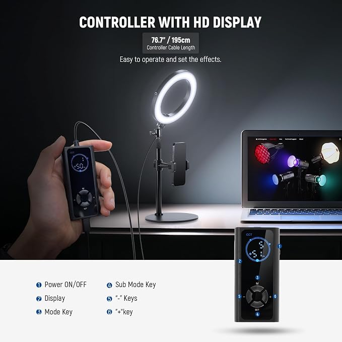NEEWER 12" 24W High Power Desk Ring Light with Stand/Phone Holder, LED Selfie Video Conference Lighting for iPhone Streaming Makeup Vlog Recording Laptop Computer Webcam Zoom Call Podcast, RH12B - Image 8