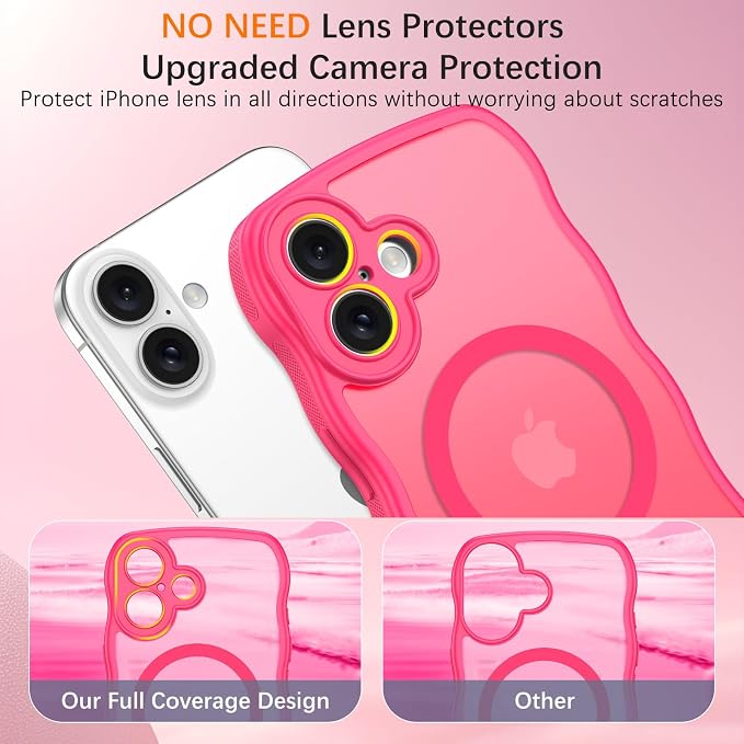 BENTOBEN Magnetic for iPhone 16 Case, Cute Wavy [Full Camera Protection][Compatible with MagSafe] Matte Anti-Slip Bumper Women Girls Boys Protective Cover for iPhone 16 6.1",Hot Pink - Image 8