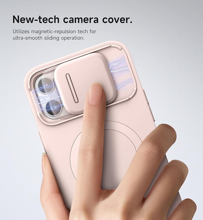 SURITCH for iPhone 13 Pro Max/12 Pro Max Case with Magnetic Camera Slide Cover and Adjustable Kickstand, Compatible with MagSafe, Shockproof Bumper Case Slim Protective Cover 6.7 Inch, Pink - Image 4