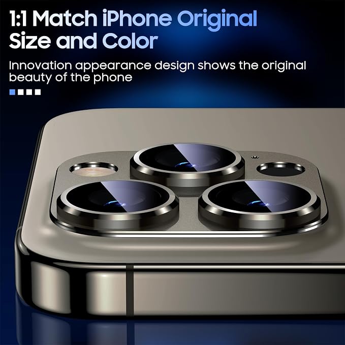Uyiton for iPhone 15 Pro/iPhone 15 Pro Max Camera Lens Protector | Not Easy to Break, Strong Adsorption, Case-Friendly, Metal 9H Sapphire Glass Rear Camera Screen Cover, Natural Titanium - Image 5