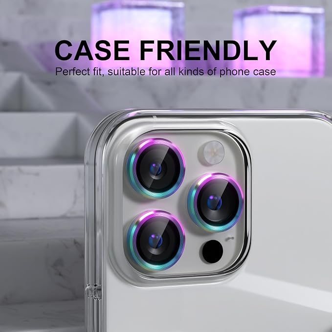 Choiche for iPhone 16 Pro/iPhone 16 Pro Max Camera Lens Protector | Ultra HD, 9H Tempered Glass Camera Cover Screen Protector Metal Ring Decoration Accessories (Colorful) - Image 4