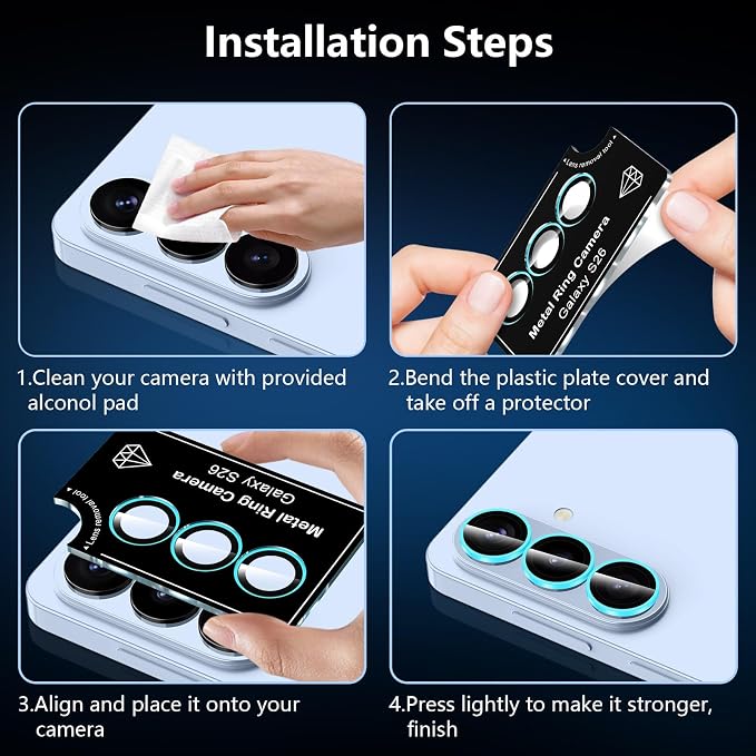for Samsung Galaxy S26 Camera Lens Protector, Individual Metal Ring Tempered Glass Lens Cover, [Strong Adsorption] Scratch Resistant Ultra-Thin HD Clear Lens Cover, 1 Set-Blue Shine - Image 6