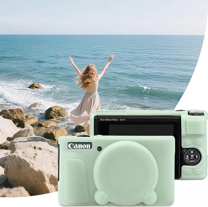 Camera Case for Canon PowerShot SX740/ SX730 Digital Camera, SX740 HS Case | Soft Silicone Protective Case Removable Lens Cover, Comes with 2 Screen Protectors and 1 Wrist Strap. (Green Jelly) - Image 6