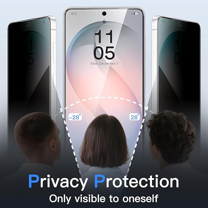 JETech Privacy Screen Protector for Samsung Galaxy S26, 2+2 Pack | Anti-Spy Tempered Glass, with Camera Lens Protector, Easy Installation Tool, Fingerprint ID Compatible - Image 4
