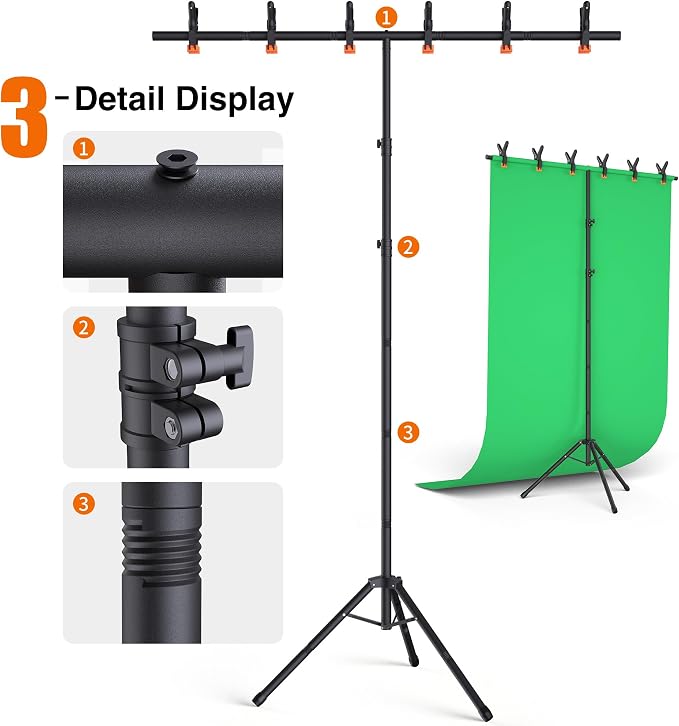 Forlogic Portable T-Shape Backdrop Stand Support Kit 8x5.3ft, Adjustable Photo Green Screen Back Drop Stand for Party, Photography Videography Studio (8×5.3Ft) - Image 4