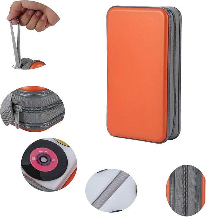 UENTIP 96 Capacity CD Case,Portable DVD Hard Plastic Case Holder CD Organizer Wallet Protective DVD Storage (96, Orange) - Image 3