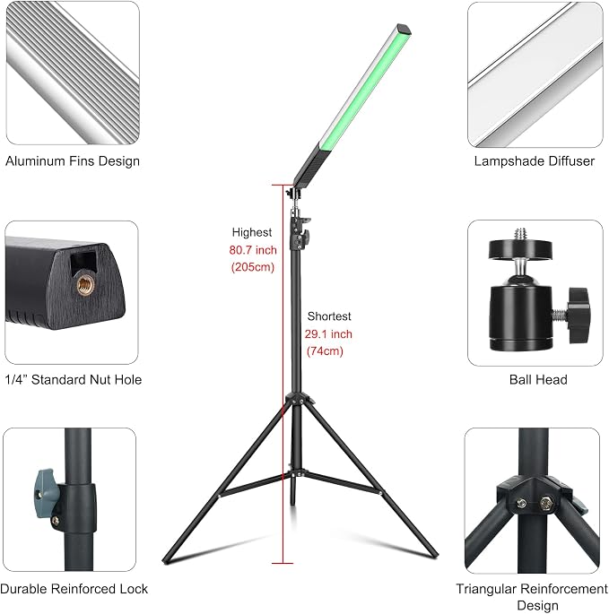 LUXCEO 2 Pack RGB LED Video Tube Light Wand Stick, 36 Colors, 3000K-6000K Dimmable, Photography Studio Lighting Kits with 29" to 81" Tripod & Remote Control, for Live Streaming/Portrait/Vlog - Image 2