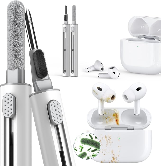 Inesore for AirPod Cleaning Kit, for Phone Earbuds Electronics (White) | Metal Tip, High-Density Soft Brush, Flocked Sponge Tip, 3 in 1 Design, Compact & Lightweight, Easy Operation, Easy to Carry by Inesore