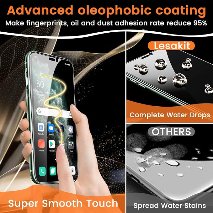 Lesakit 3+3 Pack Privacy Screen Protector for iPhone 11 Pro Max 6.5-Inch with 3 Pack Camera Lens Protector, Anti Spy Tempered Glass Film 9H Hardness Bubble Free Case Friendly - Image 6
