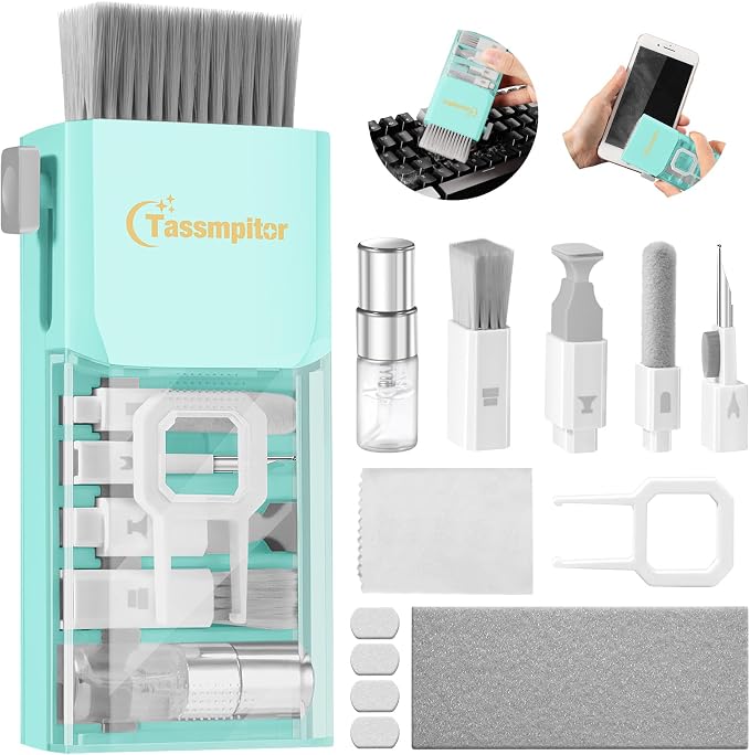 All-in-1 Keyboard Cleaner Laptop Cleaning Kit,Computer Screen-Safe Tools | MacBook iPad iPhone,Electronics Brush Tool for PC Camera Lens Earbuds,Deep Cleaning Spray Cloth, High-Density Soft Brush by Tassmpitor