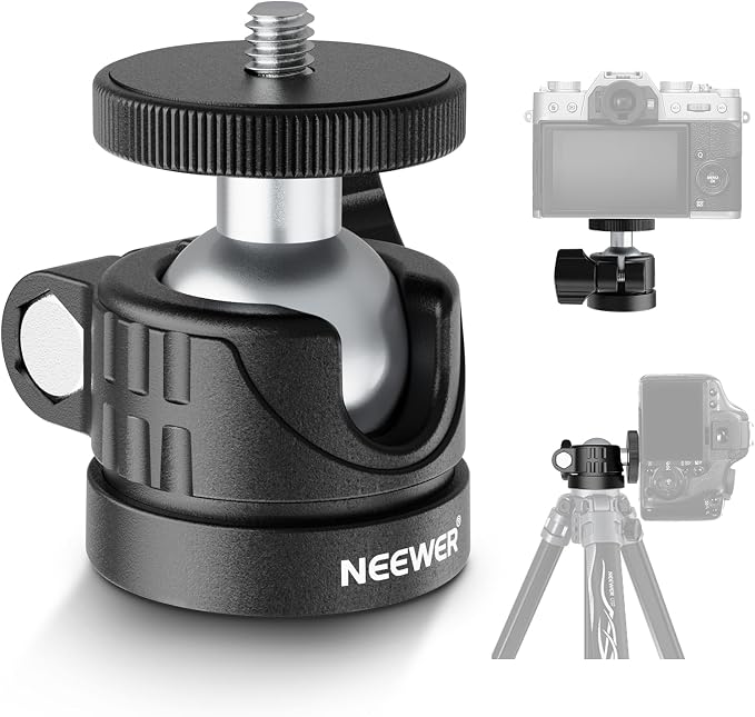 NEEWER Basics Mini Ball Head, Portable Tripod Head Camera Mount Adapter | 1/4" Screw, for Compact DSLR, Action Cam, Phone, LED Ring Light Monopod, Slider, 4.4lb Max Load, 360° Swivel, 90° Tilt, GM01 by Neewer