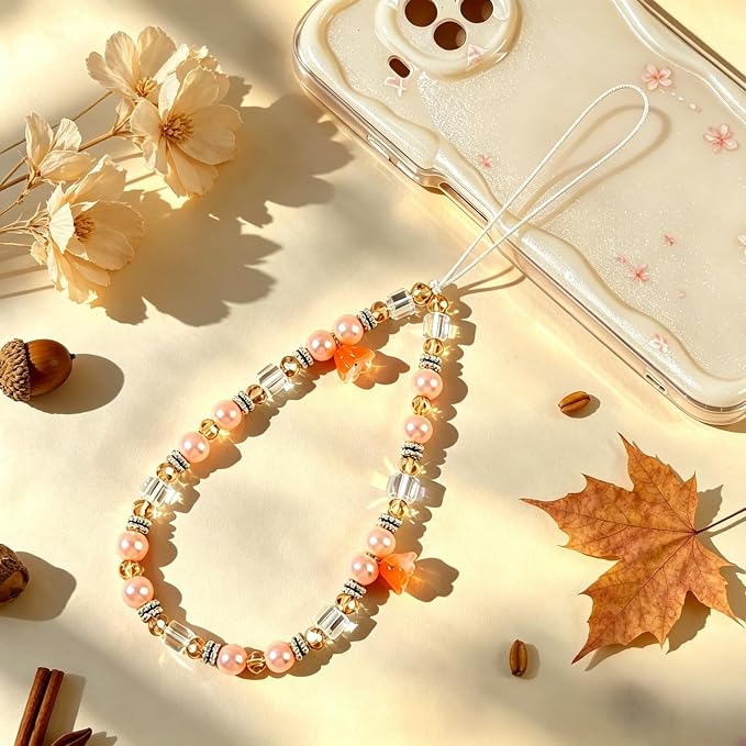 Phone Charm Beaded Camera Wrist Strap Cute Chain Lanyard Wristlet | Camera Wristlet Crystal Pearl Camera Charm Strap Girly Phone Charms Strap Bag Purse Charms for Women - Image 4