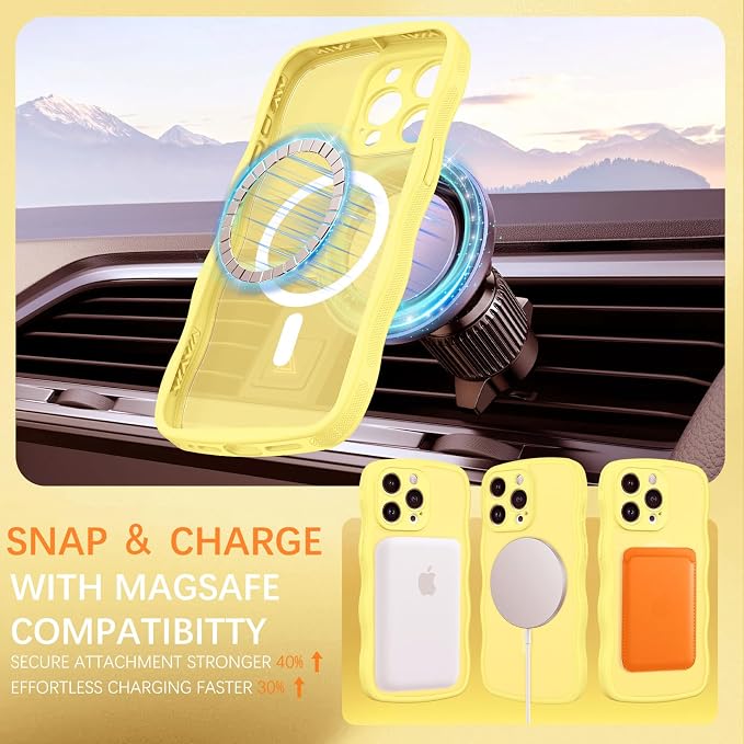 BENTOBEN Magnetic for iPhone 15 Pro Max Case, Cute Wavy [Full Camera Protection][Compatible with MagSafe] Matte Anti-Slip Bumper Women Men Boys Protective Cover for 15 ProMax 6.7", Yellow - Image 2