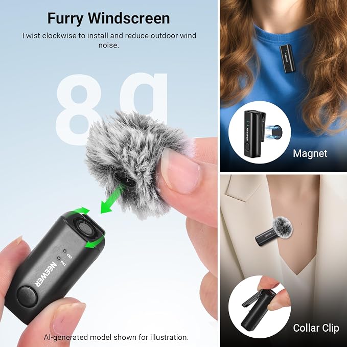 NEEWER KM23C AI Wireless Lavalier Microphone Compatible with iPhone Android Tablet PC Laptop, Omnidirectional 48K/24Bit 20-20KHZ AI Noise Cancellation Mute 70m Range 32h Total Battery (1x RX + 4X TX) - Image 7
