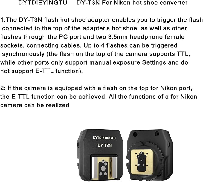 DY-T3N for Nikon Camera Flash Hot Shoe Adapter Mount Top-Mounted Expansion Accessory: Multi-Flash synchronous Shooting with Cable Converter A Set with 3 Wires (DY-T3N N03) - Image 4