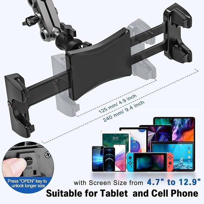 Tablet Mount for Spin Bike Treadmill,Microphone Stand | iPad Holder Stand Exercise Bike Handlebar Mount for Stationary Bicycle, Tablet Stand for 4.7-12.9" iPad Pro Galaxy Tabs - Image 3