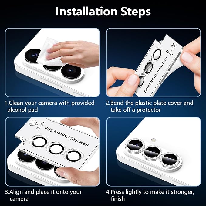 for Samsung Galaxy S26 Camera Lens Protector, Individual Metal Ring Tempered Glass Lens Cover, [Strong Adsorption] Scratch Resistant Ultra-Thin HD Clear Lens Cover, 1 Set-Slivery Diamond - Image 7