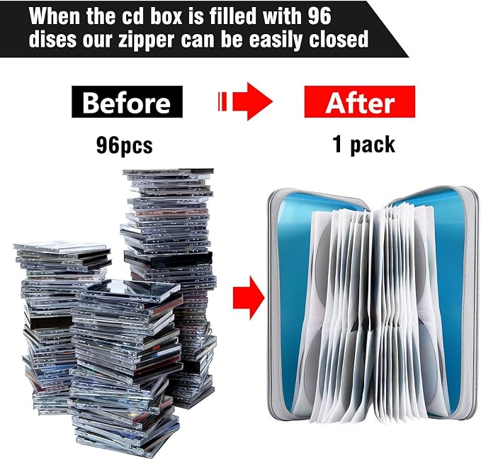 Siveit CD DVD Cases 96 Capacity Disc Storage Binder for Car(Sky Blue) | Hard Plastic CD DVD Disc Cases Storage Binder Wallet for Car Home Office Travel - Image 4