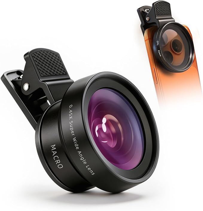 3-in-1 Macro & Wide Angle Lens for iPhone with CPL Filter | 12.5X Macro Detail, 0.45X Wide Angle, Circular Polarizer, 47–52mm Adapter Ring, Versatile Photography Setup by LUZSCO