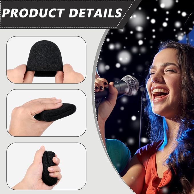 Flutesan 8 Set Microphone Cover Foam Mic Cover Microphone Windscreen Shakeproof Wireless Handheld Mic Protection Silicone Ring Anti Rolling Bottom Rod Sleeve Holder Foam Filter(Mixed) - Image 3