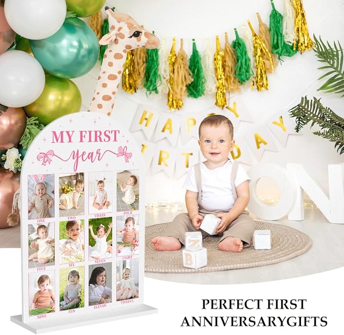 My First Year Photo Board Baby Milestone Signs One Year of Baby Photo Board, Best Babies Keepsake 10x14 Inches Acrylic Sign Decor Fits 2" x 3" Photo A12 - Image 3