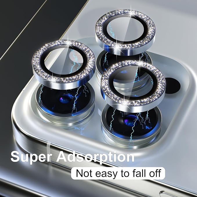 Misea Compatible for iPhone 15 Pro/iPhone 15 Pro Max Camera Lens Protector | 9H Tempered Glass Ultra HD Bling Camera Screen Protector Cover Metal Individual Ring Decoration Accessories, Silver Glitter - Image 6