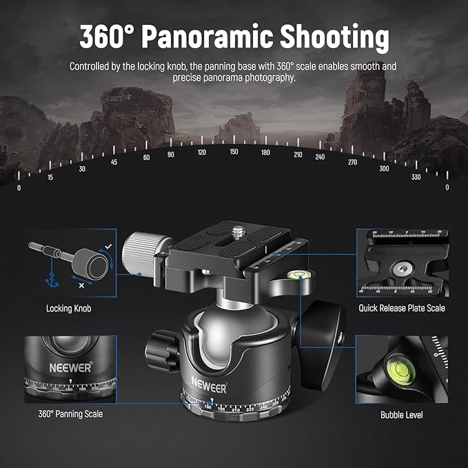 NEEWER Low Profile Camera Tripod Ball Head, 36mm Metal Panorama, GM36 | Compatible with Arca 1/4" Quick Release Plate, for Tripod Monopod Slider DSLR Camera Camcorder, Load Capacity: 33lb/15kg - Image 6