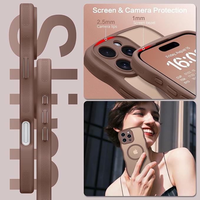 BENTOBEN Magnetic for iPhone 16 Pro Case, Cute Wavy [Full Camera Protection][Compatible with MagSafe] Matte Anti-Slip Bumper Women Girls Boys Protective Cover for 16 Pro 6.3" 2024, Desert Titanium - Image 6