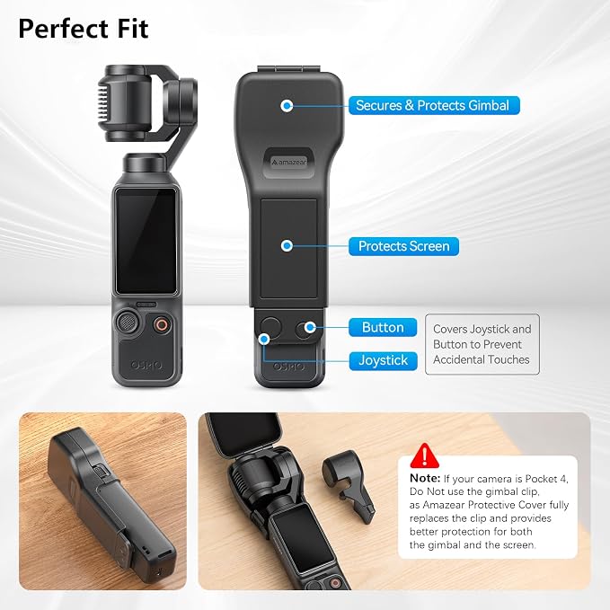 AMAZEAR Gimbal Screen Protective Cover for DJI OSMO Pocket 4/3/Xtra Muse, Pocket4 Accessories Portable Lens Cap Hard Case with Soft Lining for Carry/Protection/Storage, Quick Open/Close, Black - Image 2