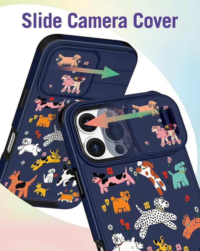 Buleens for iPhone 16 Pro Case 6.3 Inch - with Ring Stand & Camera Cover Aesthetic Cute Designed for Women Girls Girly Cartoon Kawaii Dogs Phone Case for iPhone 16 Pro Compatible with Magsafe - Image 3